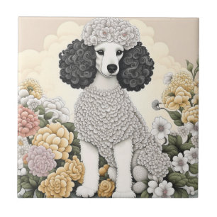 Poodle in Whimsical Flowers  Tile