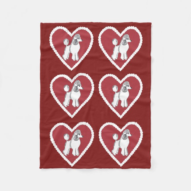Poodle Love Burgundy Fleece Blanket (Front)