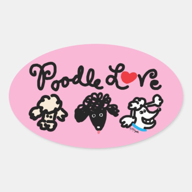 Poodle Love Oval Sticker (Front)