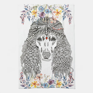 Poodle Lover Floral Kitchen Towel