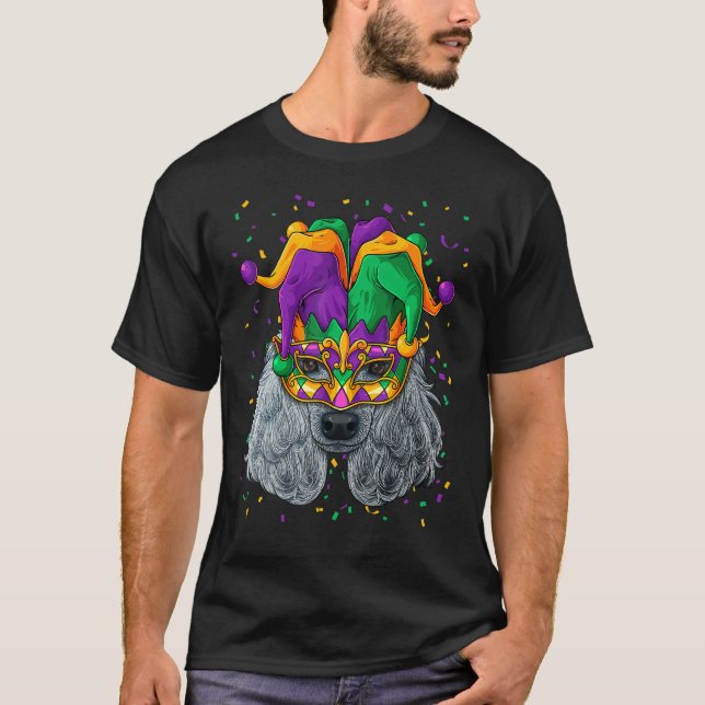 Poodle Mardi Gras Dog Face Carnival Jester Festiva T-Shirt (Front)