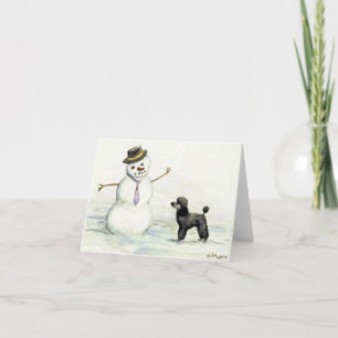 "Poodle Meets Snowman" Dog Art Card