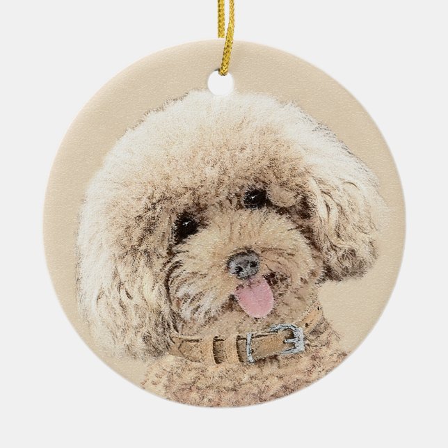 Poodle Miniature Toy Apricot Cream Brown Dog Art Ceramic Tree Decoration (Front)