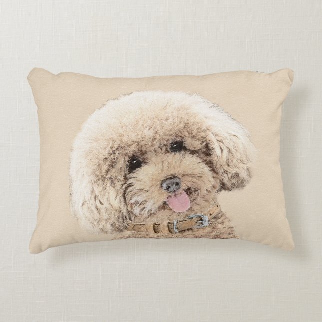 Poodle Miniature Toy Apricot Cream Brown Dog Art Decorative Cushion (Front)