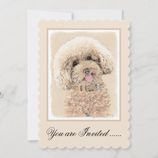 Poodle Miniature Toy Apricot Cream Brown Dog Art Invitation