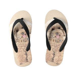 Poodle Miniature Toy Apricot Cream Brown Dog Art Kid's Flip Flops