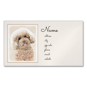 Poodle Miniature Toy Apricot Cream Brown Dog Art Magnetic Business Card