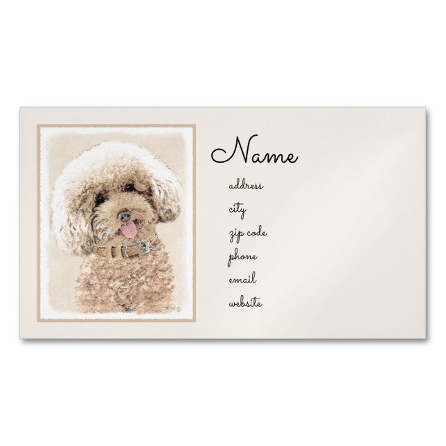 Poodle Miniature Toy Apricot Cream Brown Dog Art Magnetic Business Card (Front)