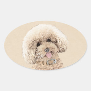 Poodle Miniature Toy Apricot Cream Brown Dog Art Oval Sticker