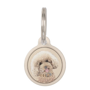 Poodle Miniature Toy Apricot Cream Brown Dog Art Pet Tag