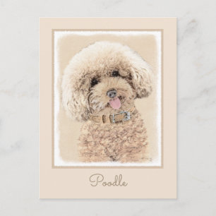 Poodle Miniature Toy Apricot Cream Brown Dog Art Postcard