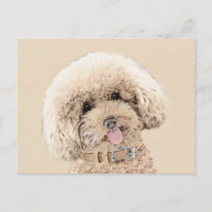 Poodle Miniature Toy Apricot Cream Brown Dog Art Postcard