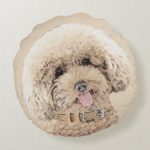 Poodle Miniature Toy Apricot Cream Brown Dog Art Round Cushion