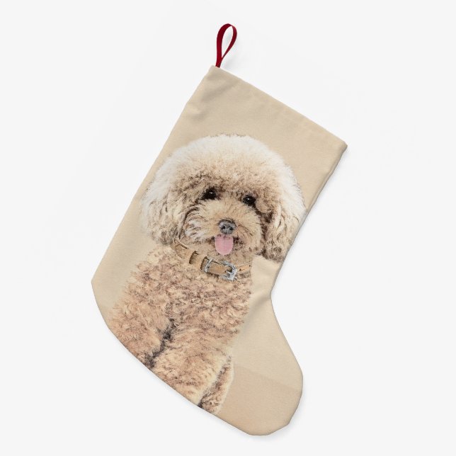 Poodle Miniature Toy Apricot Cream Brown Dog Art Small Christmas Stocking (Front (Hanging))