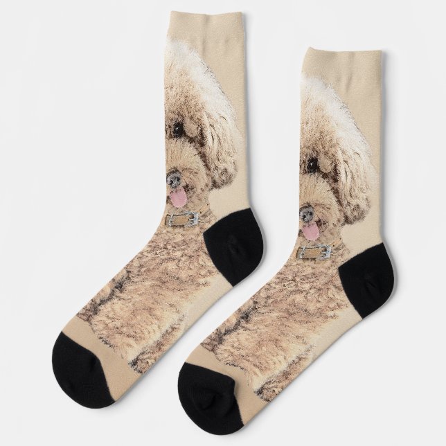 Poodle Miniature Toy Apricot Cream Brown Dog Art Socks (Left)