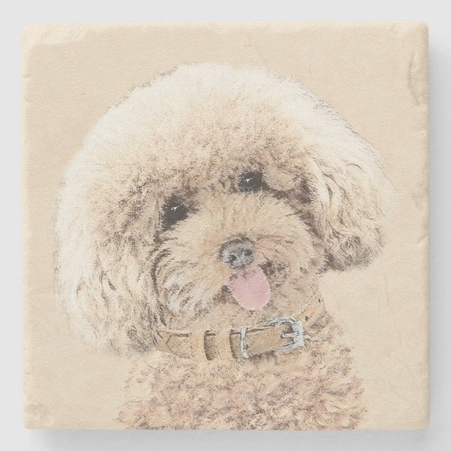 Poodle Miniature Toy Apricot Cream Brown Dog Art Stone Coaster (Front)