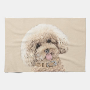 Poodle Miniature Toy Apricot Cream Brown Dog Art Tea Towel