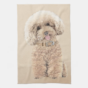 Poodle Miniature Toy Apricot Cream Brown Dog Art Tea Towel