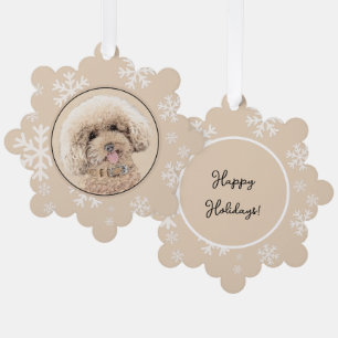 Poodle Miniature Toy Apricot Cream Brown Dog Art Tree Decoration Card