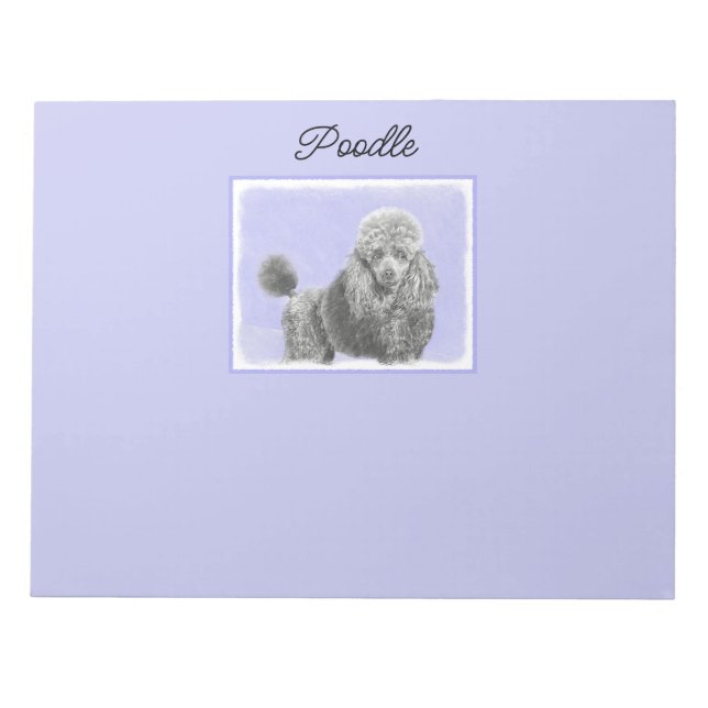 Poodle Miniature Toy Silver Gray Blue Dog Art Note (Front)