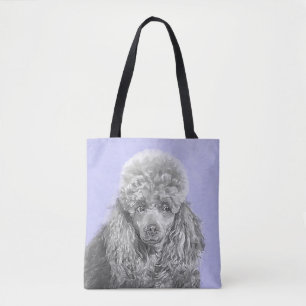 Poodle Miniature Toy Silver Gray Blue Dog Art Tote Bag