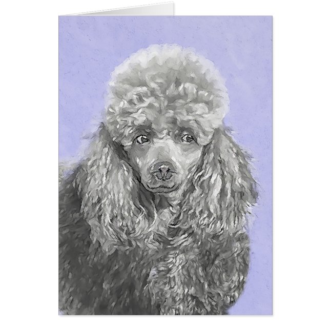 Poodle Miniature Toy Silver Grey Blue Dog Art (Front)