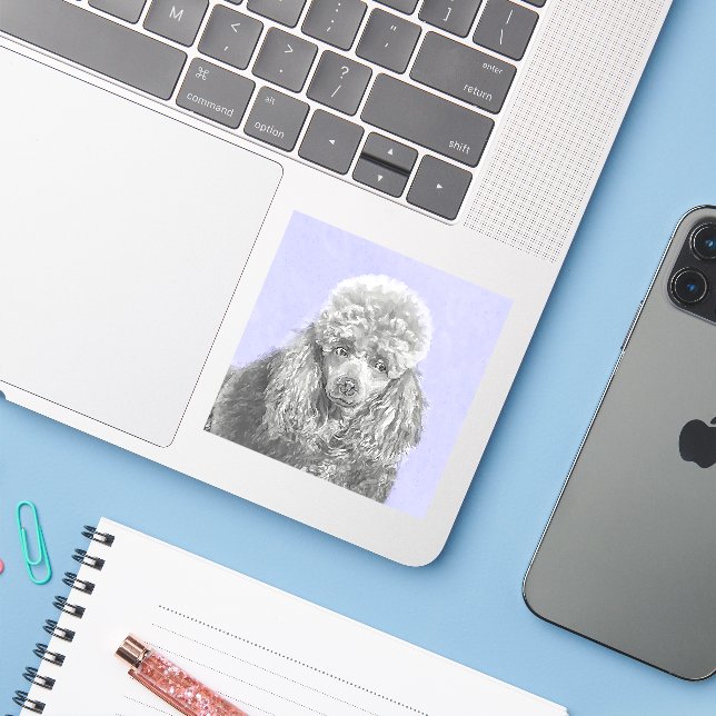 Poodle Miniature Toy Silver Grey Blue Dog Art (Laptop w/ iPhone)