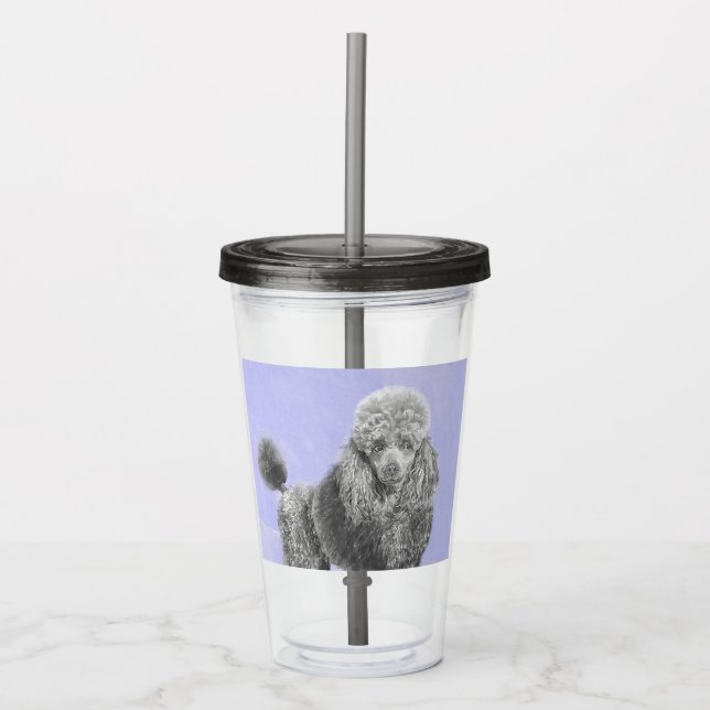 Poodle Miniature Toy Silver Grey Blue Dog Art Acrylic Tumbler (Front)
