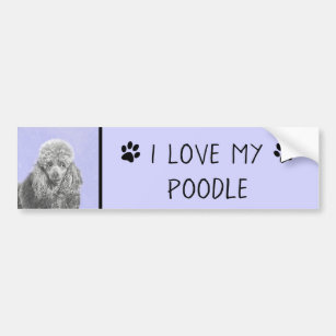 Poodle Miniature Toy Silver Grey Blue Dog Art Bumper Sticker