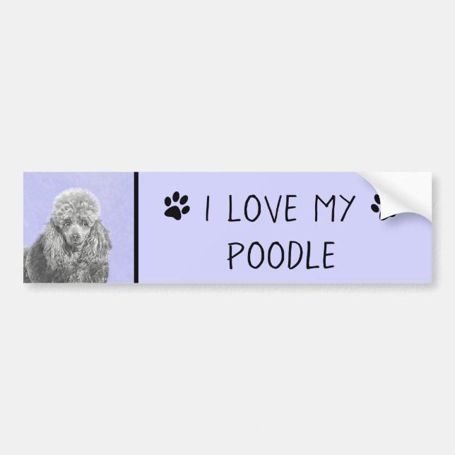 Poodle Miniature Toy Silver Grey Blue Dog Art Bumper Sticker (Front)