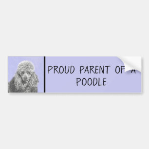 Poodle Miniature Toy Silver Grey Blue Dog Art Bumper Sticker