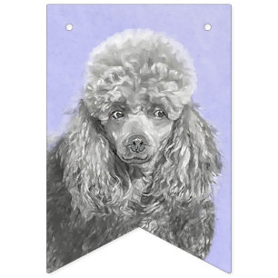 Poodle Miniature Toy Silver Grey Blue Dog Art Bunting