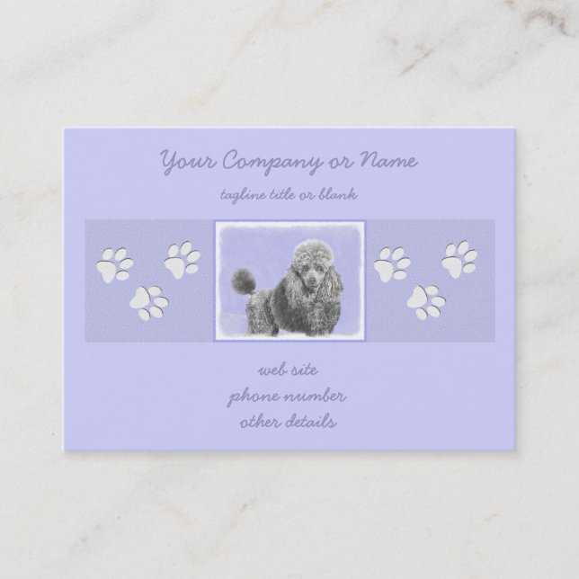 Poodle Miniature Toy Silver Grey Blue Dog Art Business Card (Front)