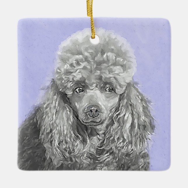 Poodle Miniature Toy Silver Grey Blue Dog Art Ceramic Ornament (Front)