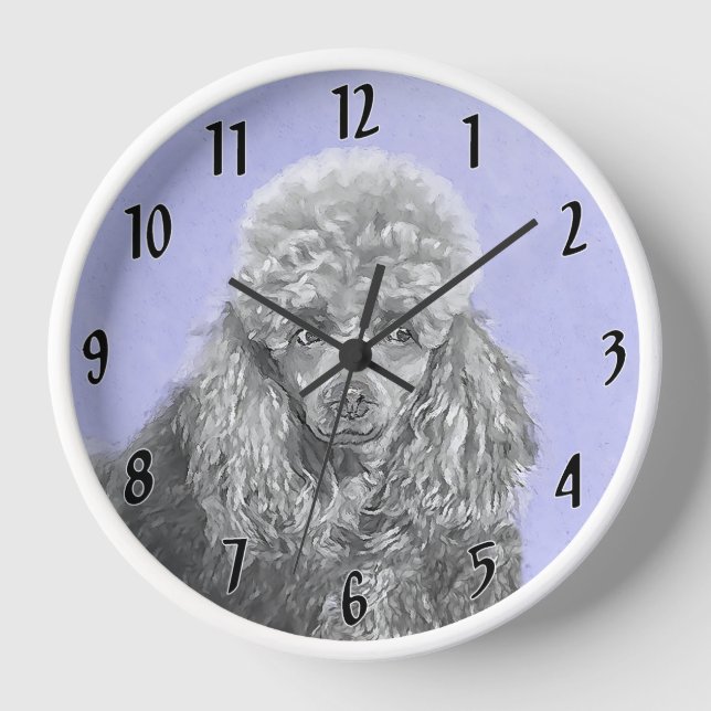 Poodle Miniature Toy Silver Grey Blue Dog Art Clock (Front)