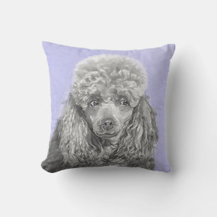 Poodle Miniature Toy Silver Grey Blue Dog Art Cushion