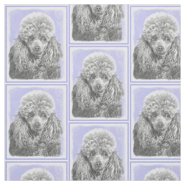Poodle Miniature Toy Silver Grey Blue Dog Art Fabric (Swatch)