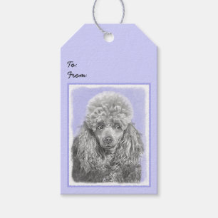 Poodle Miniature Toy Silver Grey Blue Dog Art Gift Tags