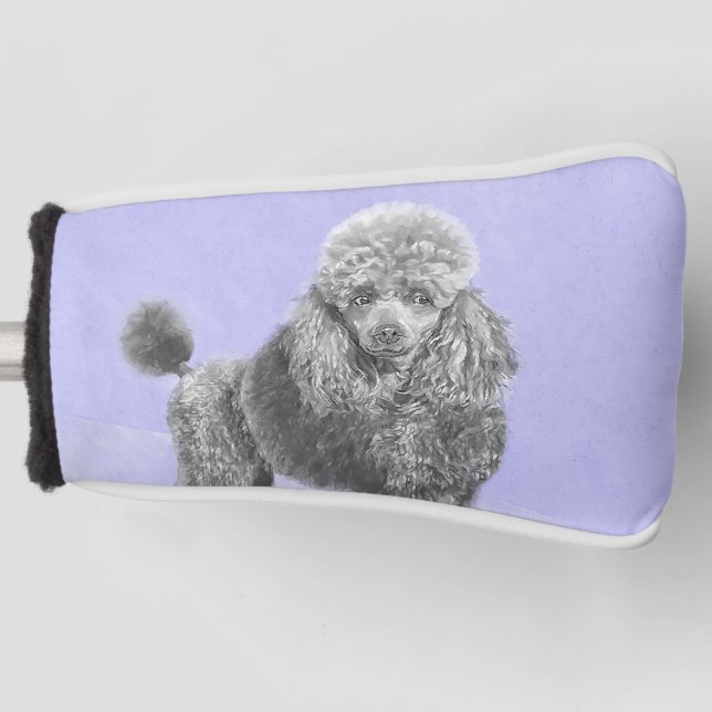 Poodle Miniature Toy Silver Grey Blue Dog Art Golf Head Cover (Front)