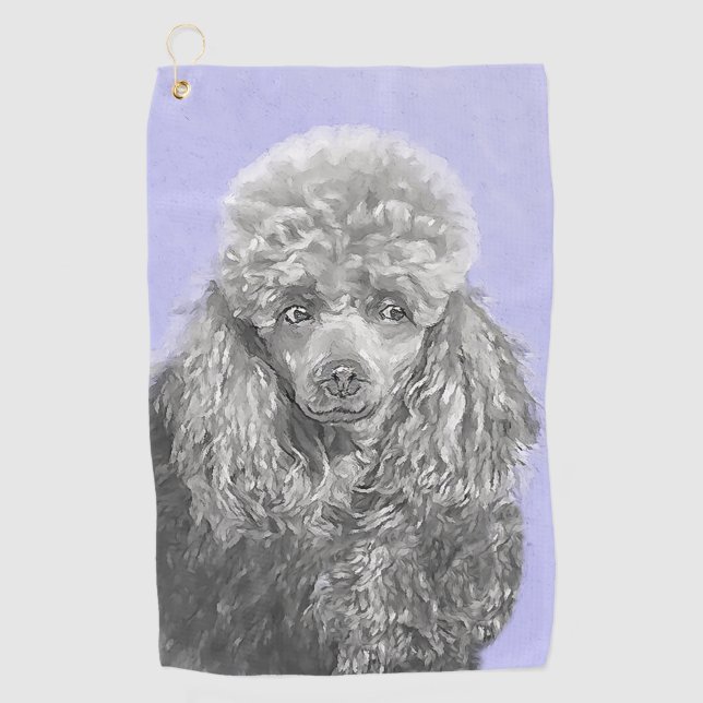 Poodle Miniature Toy Silver Grey Blue Dog Art Golf Towel (Front)