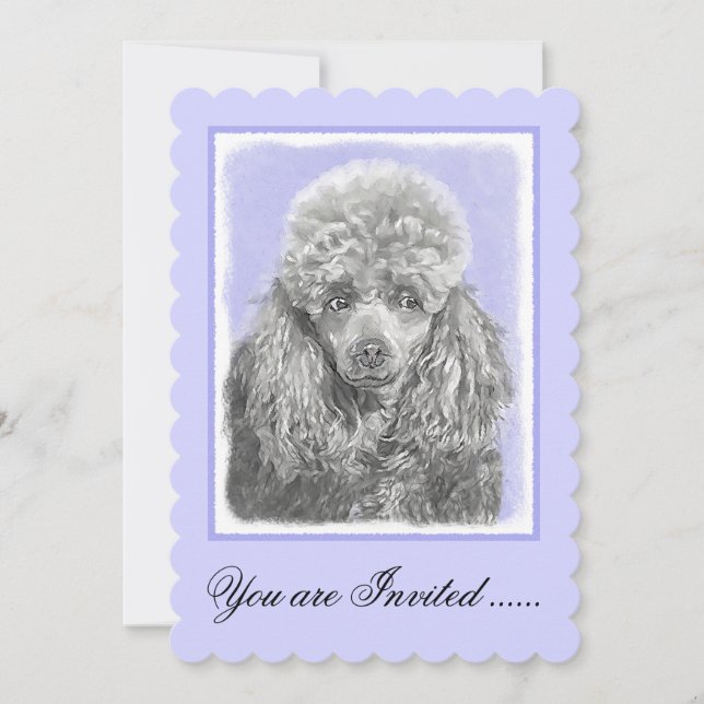 Poodle Miniature Toy Silver Grey Blue Dog Art Invitation (Front)