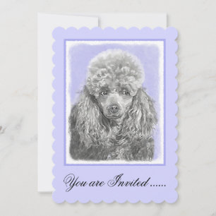 Poodle Miniature Toy Silver Grey Blue Dog Art Invitation