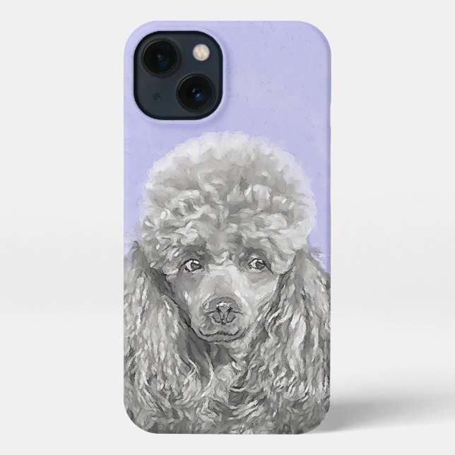 Poodle Miniature Toy Silver Grey Blue Dog Art iPhone Case (Back)