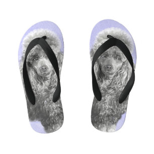 Poodle Miniature Toy Silver Grey Blue Dog Art Kid's Flip Flops
