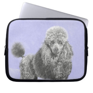 Poodle Miniature Toy Silver Grey Blue Dog Art Laptop Sleeve