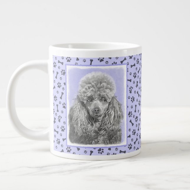 Poodle Miniature Toy Silver Grey Blue Dog Art Large Coffee Mug (Left)