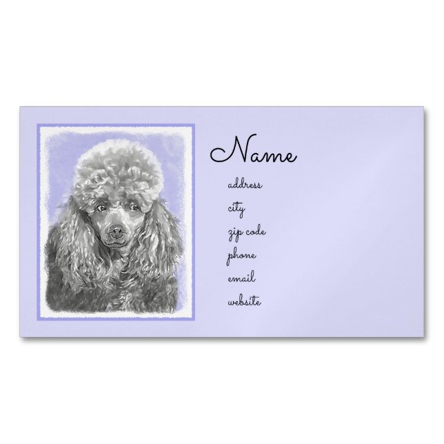 Poodle Miniature Toy Silver Grey Blue Dog Art Magnetic Business Card (Front)