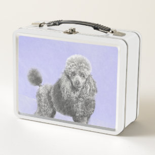 Poodle Miniature Toy Silver Grey Blue Dog Art Metal Lunch Box
