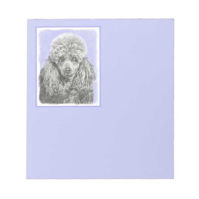 Poodle Miniature Toy Silver Grey Blue Dog Art Notepad (Front)