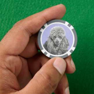 Poodle Miniature Toy Silver Grey Blue Dog Art Poker Chips